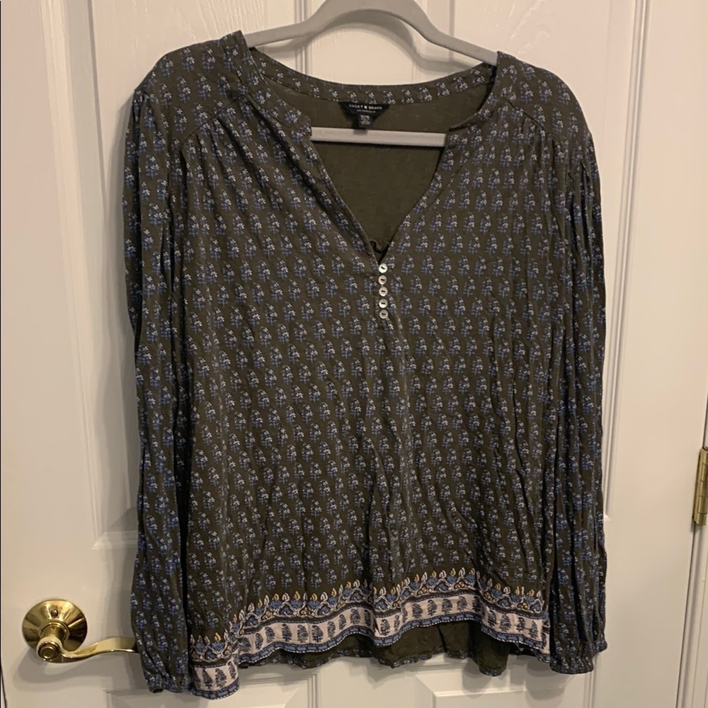 Lucky Brand Women's Floral Patterned Top size 1X Boho Long Sleeve Cotton Blend